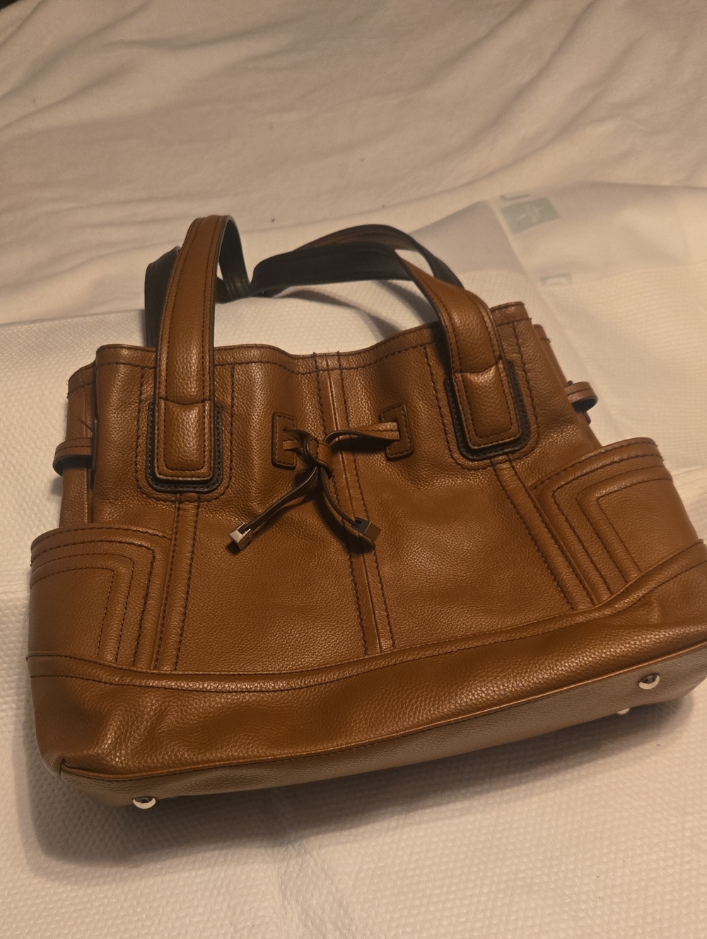 Tignanello Brown/Tan Pebbled Leather Drawstring Bag